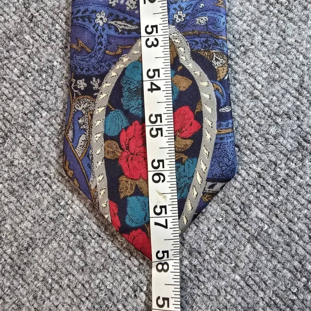 Oleg Cassini Mens Silk Tie Blue Red Floral Paisley Multicolor Necktie